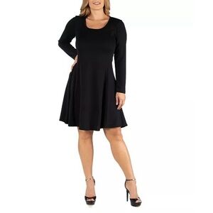 24seven Comfort Apparel Black Long‎ Sleeve Flared Dress Size XL